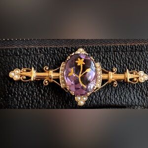 14K & Amethyst Brooch Pearls & Filigree Rare Elegance Vintage Unique Estate